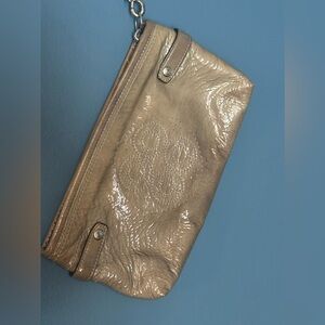 Vintage Coach Audrey Wristlet Beige Patent Leather